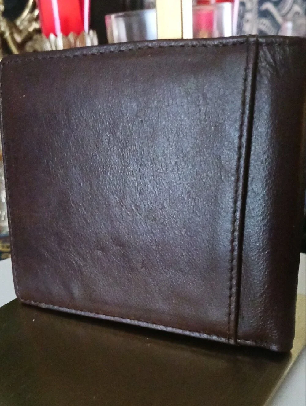 Vintage Humerpaul Brown Genuine Leather Wallet Bifold Multi-Card With Chain